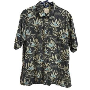 Solitude Washable Silk Shirt Mens Large Tropical Hawaiian Camp Shirt Dark Blue